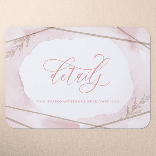 Etched Floral Wedding Enclosure Card, Pink, Pearl Shimmer Cardstock, Rounded, Taffy