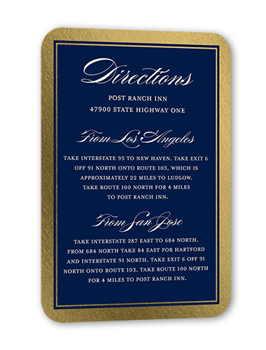 Remarkable Frame Classic Wedding Enclosure Card, Blue, Gold Foil, Signature Smooth Cardstock, Rounded, Baltic