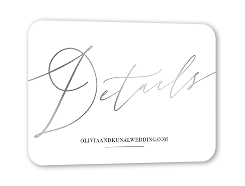 Exciting Script Wedding Enclosure Card, Silver Foil, White, Signature Smooth Cardstock, Rounded, White