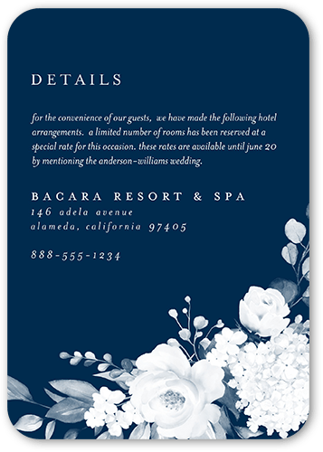 Elegantly Delicate Wedding Enclosure Card, Blue, Pearl Shimmer Cardstock, Rounded, Navy