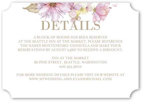 Watercolor Bouquet Wedding Enclosure Card, Purple, Pearl Shimmer Cardstock, Ticket