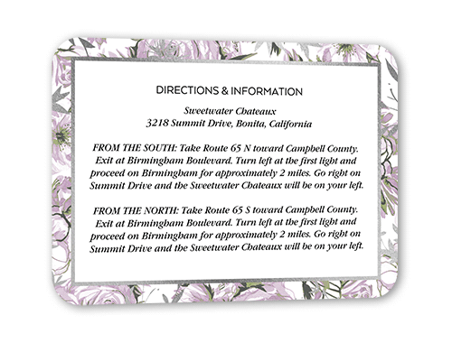 Crisp Petals Wedding Enclosure Card, Purple, Silver Foil, Signature Smooth Cardstock, Rounded