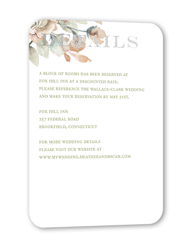 Diamond Blossoms Wedding Enclosure Card, Silver Foil, Green, Pearl Shimmer Cardstock, Rounded