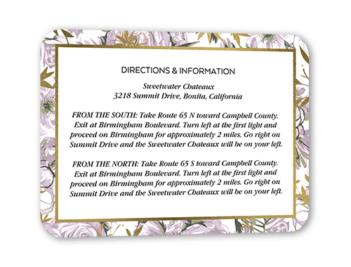 Crisp Petals Wedding Enclosure Card, Gold Foil, Purple, Signature Smooth Cardstock, Rounded
