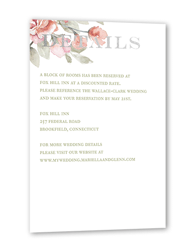 Diamond Blossoms Wedding Enclosure Card, Silver Foil, Pink, Matte, Pearl Shimmer Cardstock, Square