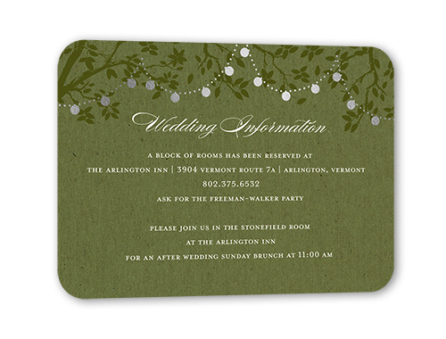 Enlightened Evening Wedding Enclosure Card, Green, Silver Foil, Signature Smooth Cardstock, Rounded, Bark