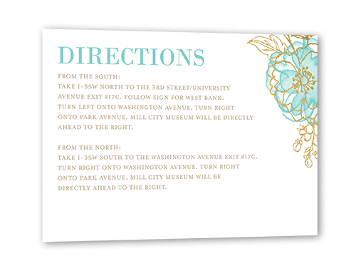 Floral Fringe Wedding Enclosure Card, Gold Foil, Blue, Matte, Signature Smooth Cardstock, Square, Sea Glass