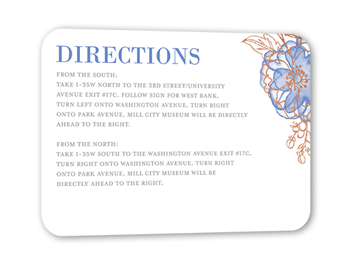 Floral Fringe Wedding Enclosure Card, Rose Gold Foil, Blue, Signature Smooth Cardstock, Rounded, Hydrangea