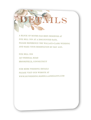 Diamond Blossoms Wedding Enclosure Card, Green, Rose Gold Foil, Signature Smooth Cardstock, Rounded