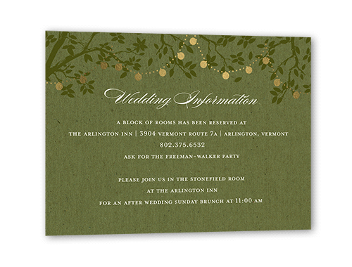 Enlightened Evening Wedding Enclosure Card, Green, Gold Foil, Matte, Pearl Shimmer Cardstock, Square