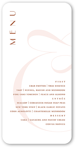 Nouveau Connection Wedding Menu, Orange, 4x8 Menu, Matte, Signature Smooth Cardstock, Rounded