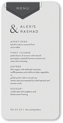 Modern Honeycomb Wedding Menu, Grey, 4x8 Menu, Matte, Signature Smooth Cardstock, Rounded