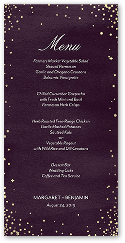 Elegant Sky Wedding Menu, Purple, 4x8 Menu, Standard Smooth Cardstock, Square