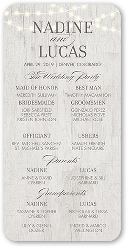 Romantic Evening Wedding Program, Grey, 4x8 Flat Program, Matte, Signature Smooth Cardstock, Rounded