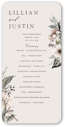 Black Tie Affair Wedding Program, Grey, 4x8 Flat Program, 100% Recycled Cardstock , Rounded, Whisper Gray