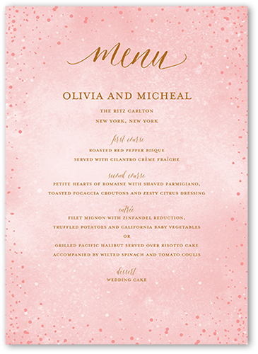 Resplendent Night Wedding Menu, Pink, 5x7 Flat Menu, 100% Recycled Cardstock , Square, Soft Pink