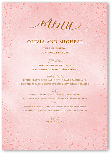 Resplendent Night Wedding Menu, Pink, 5x7 Flat Menu, Luxe Double-Thick Cardstock, Square