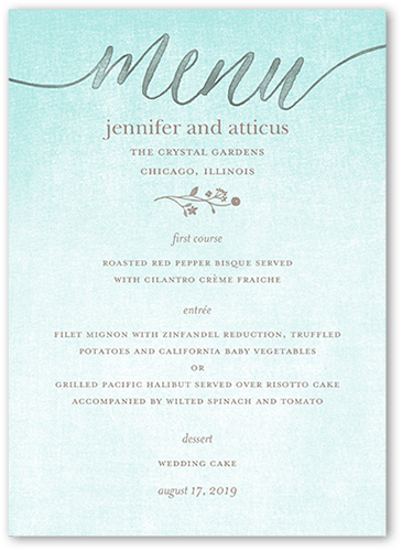 Delightful Blooms Wedding Menu, Blue, 5x7 Flat Menu, Matte, Signature Smooth Cardstock, Square