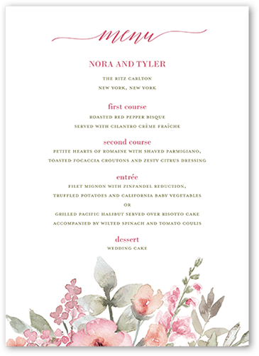 Diamond Blossoms Wedding Menu, Pink, 5x7 Flat Menu, Luxe Double-Thick Cardstock, Square, Tea Rose