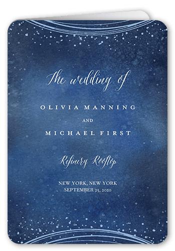 Resplendent Night Wedding Program, Blue, 5x7, Pearl Shimmer Cardstock, Rounded