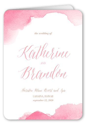 Simply Watercolor Wedding Program, Pink, 5x7, Pearl Shimmer Cardstock, Rounded