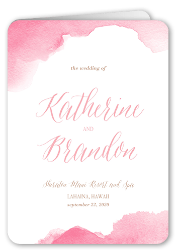 Simply Watercolor Wedding Program, Pink, 5x7, Matte, Folded Smooth Cardstock, Rounded