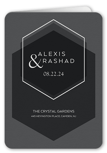 Modern Honeycomb Wedding Program, Grey, 5x7, Pearl Shimmer Cardstock, Rounded, Flint