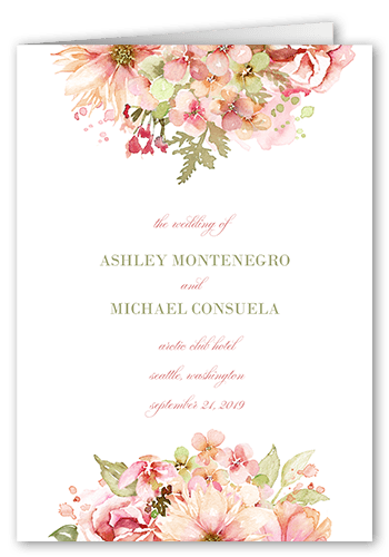 Watercolor Bouquet Wedding Program, Beige, 5x7, Matte, Folded Smooth Cardstock, Square