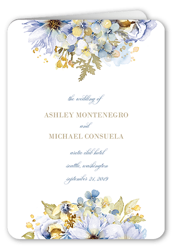 Watercolor Bouquet Wedding Program, Blue, 5x7, Matte, Folded Smooth Cardstock, Rounded