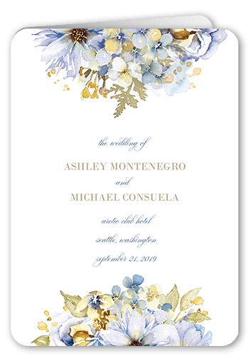 Watercolor Bouquet Wedding Program, Blue, 5x7, Pearl Shimmer Cardstock, Rounded