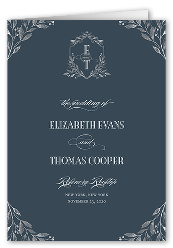 Classic Herald Wedding Program, Blue, 5x7, Pearl Shimmer Cardstock, Square