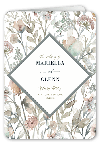 Diamond Blossoms Wedding Program, Green, 5x7, Pearl Shimmer Cardstock, Rounded