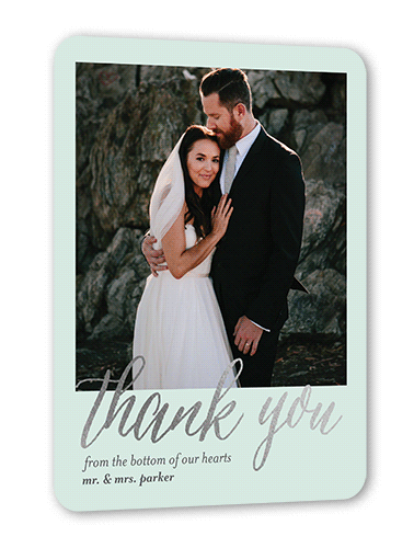 Impeccable Gesture Thank You Card, Silver Foil, Green, 5x7 Flat, Pearl Shimmer Cardstock, Rounded, White