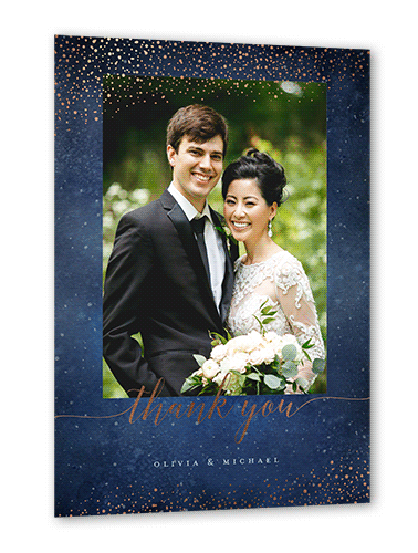 Resplendent Night Thank You Card, Rose Gold Foil, Blue, 5x7, Luxe Double-Thick Cardstock, Square