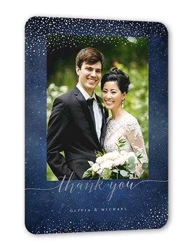 Resplendent Night Thank You Card, Silver Foil, Blue, 5x7 Flat, Matte, Signature Smooth Cardstock, Rounded, Nautical