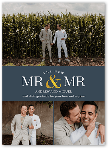 Gratefully Together Mr Thank You Card, Grey, 5x7 Flat, Luxe Double-Thick Cardstock, Square, Slate