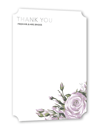 Crisp Petals Thank You Card, Purple, Silver Foil, 5x7 Flat, Pearl Shimmer Cardstock, Ticket