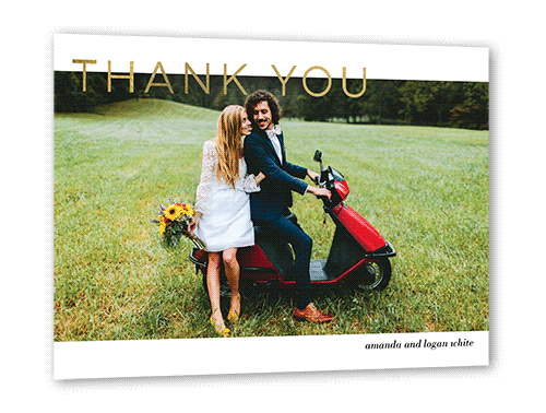 Flourishing Thanks Thank You Card, White, Gold Foil, 5x7 Flat, Matte, Signature Smooth Cardstock, Square, White