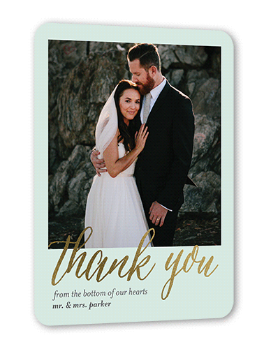 Impeccable Gesture Thank You Card, Green, Gold Foil, 5x7 Flat, Pearl Shimmer Cardstock, Rounded, Aloe