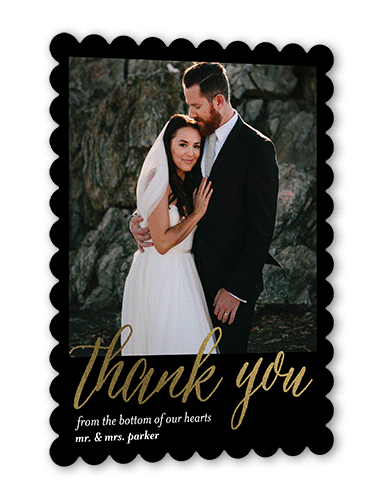Impeccable Gesture Thank You Card, Gold Foil, Black, 5x7, Pearl Shimmer Cardstock, Scallop