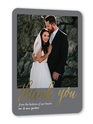 Impeccable Gesture Thank You Card, Gold Foil, Grey, 5x7 Flat, Pearl Shimmer Cardstock, Rounded