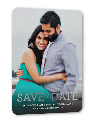 Focused On Forever Love Save The Date, Beige, Silver Foil, 5x7 Flat, Pearl Shimmer Cardstock, Rounded, Cream