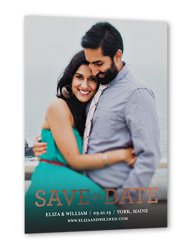 Focused On Forever Love Save The Date, Rose Gold Foil, Beige, 5x7 Flat, Pearl Shimmer Cardstock, Square