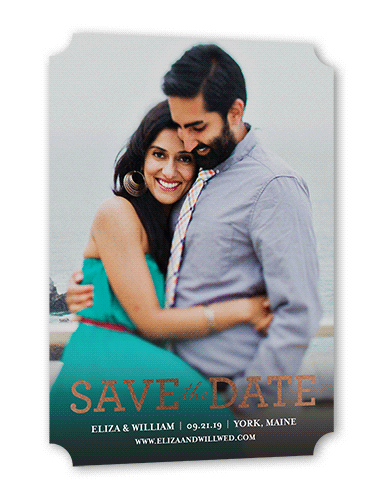 Focused On Forever Love Save The Date, Rose Gold Foil, Beige, 5x7, Signature Smooth Cardstock, Ticket