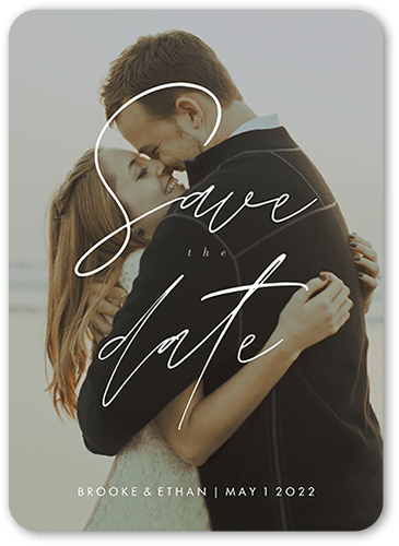 Soft Sketch Save The Date, White, 5x7 Flat, Pearl Shimmer Cardstock, Rounded, White