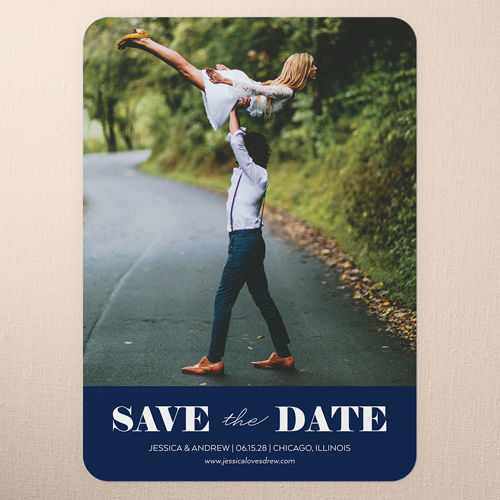 Clean Announcement Save The Date, Blue, 5x7 Flat, 100% Recycled Cardstock ?, Rounded