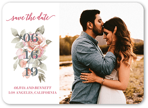 Diamond Blossoms Save The Date, Pink, none, 5x7 Flat, 100% Recycled Cardstock , Rounded, Tea Rose