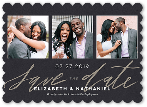 Minimal Design Save The Date, Grey, 5x7 Flat, Pearl Shimmer Cardstock, Scallop