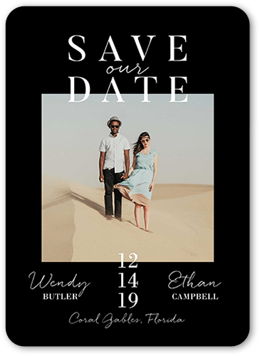 Modish Date Save The Date, Black, 5x7 Flat, Matte, Signature Smooth Cardstock, Rounded