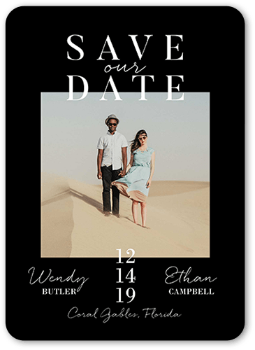 Modish Date Save The Date, Black, 5x7 Flat, 100% Recycled Cardstock , Rounded